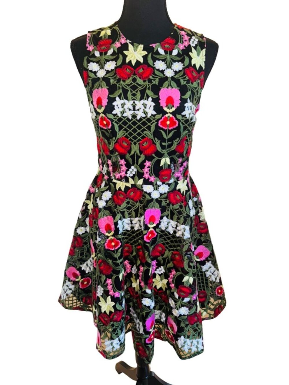 Orsay XS Floral Embroidered Semi Sheer Sleeveless Lined Black Dress Boho